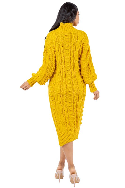 Yellow Side Slit Sweater Dress