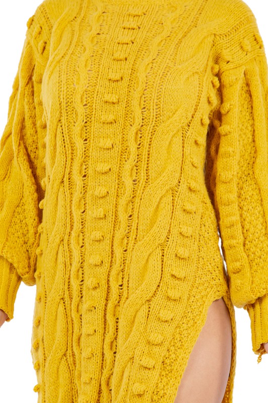 Yellow Side Slit Sweater Dress