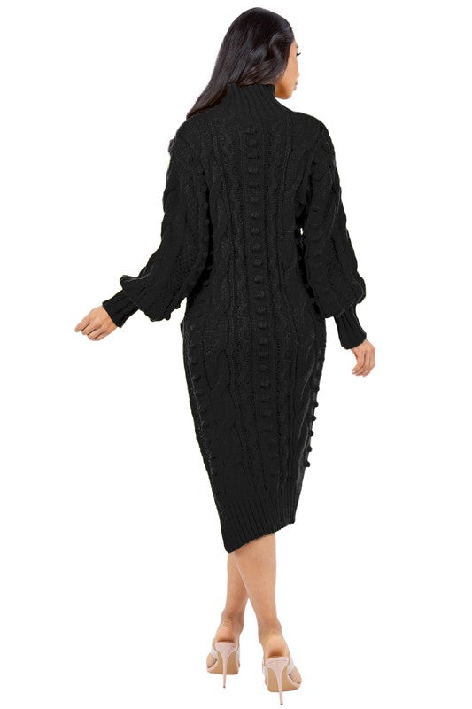 Black Side Slit Sweater Dress