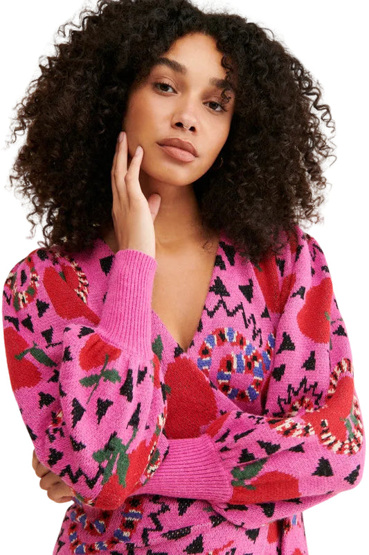 Farm Rio Pink Snake Fruit Sweater Dress Size Small