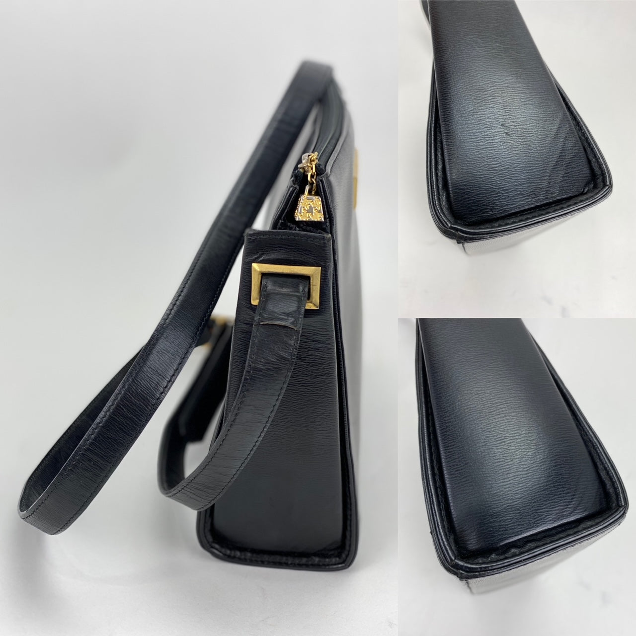 CHRISTIAN DIOR Black Leather Adjustable Shoulder Bag Authentic Pre owned