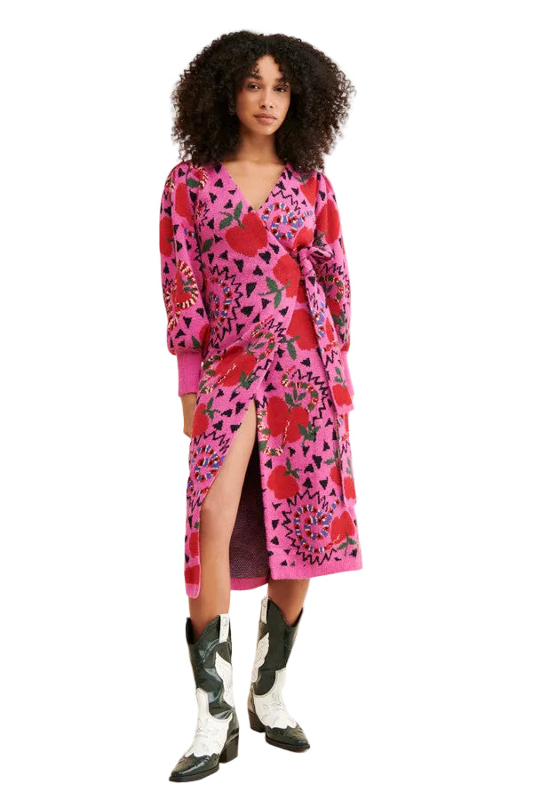 Farm Rio Pink Snake Fruit Sweater Dress Size Small