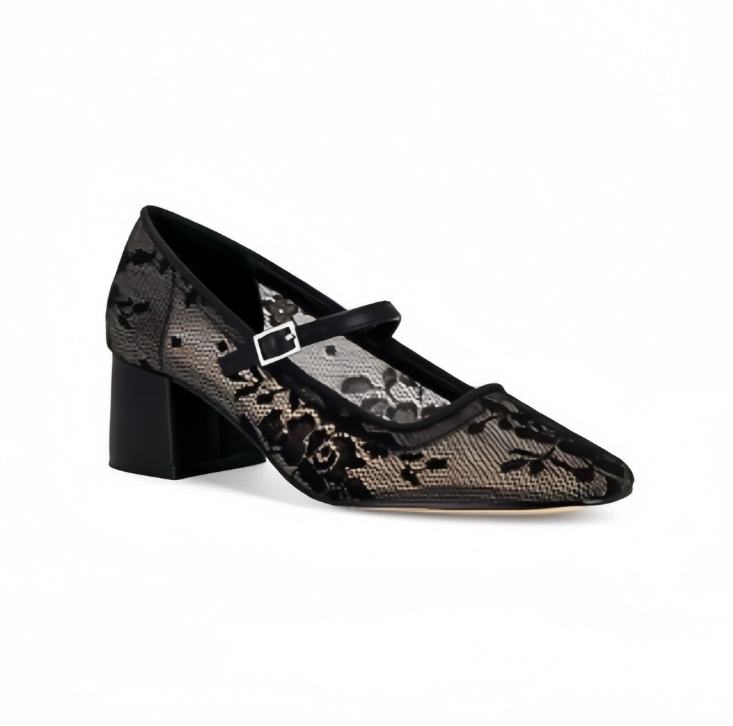 Steve Madden Hawke Black Lace Mary Jane Block Heel Pumps Size 9.5