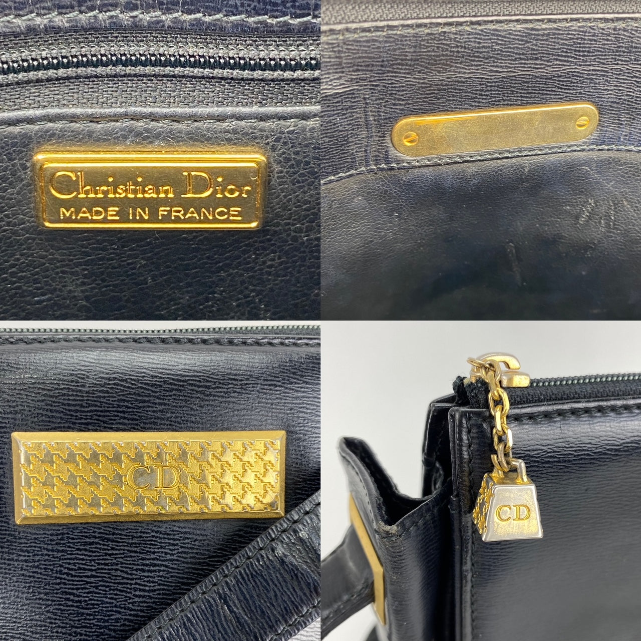 CHRISTIAN DIOR Black Leather Adjustable Shoulder Bag Authentic Pre owned