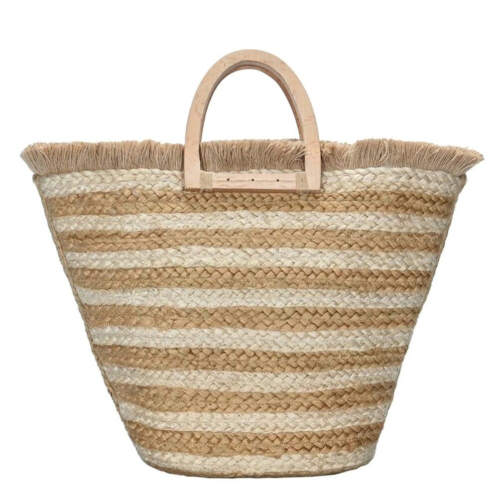Antik Kraft Straw Handbag with Wooden Handles