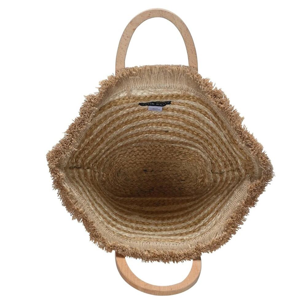 Antik Kraft Straw Handbag with Wooden Handles