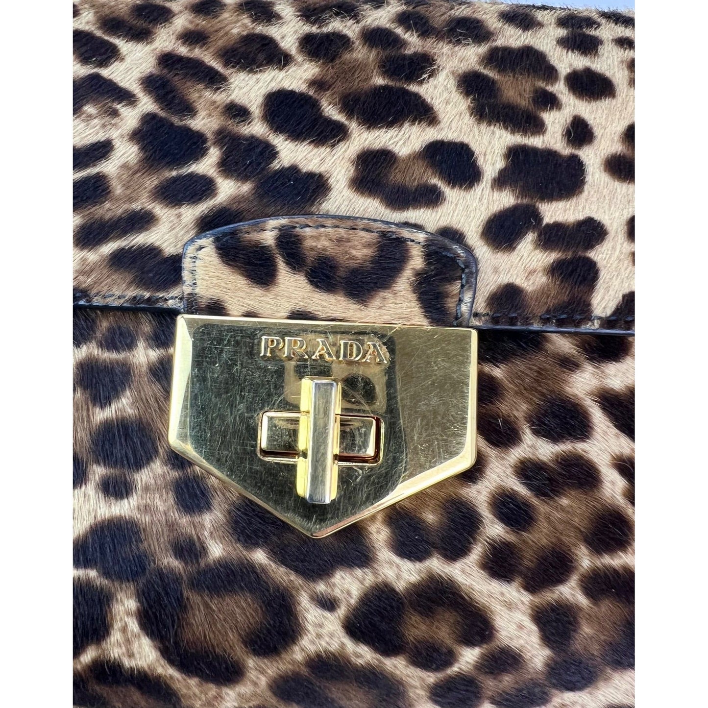Prada Cavallino Leopard calf Hair Shoulder Bag
