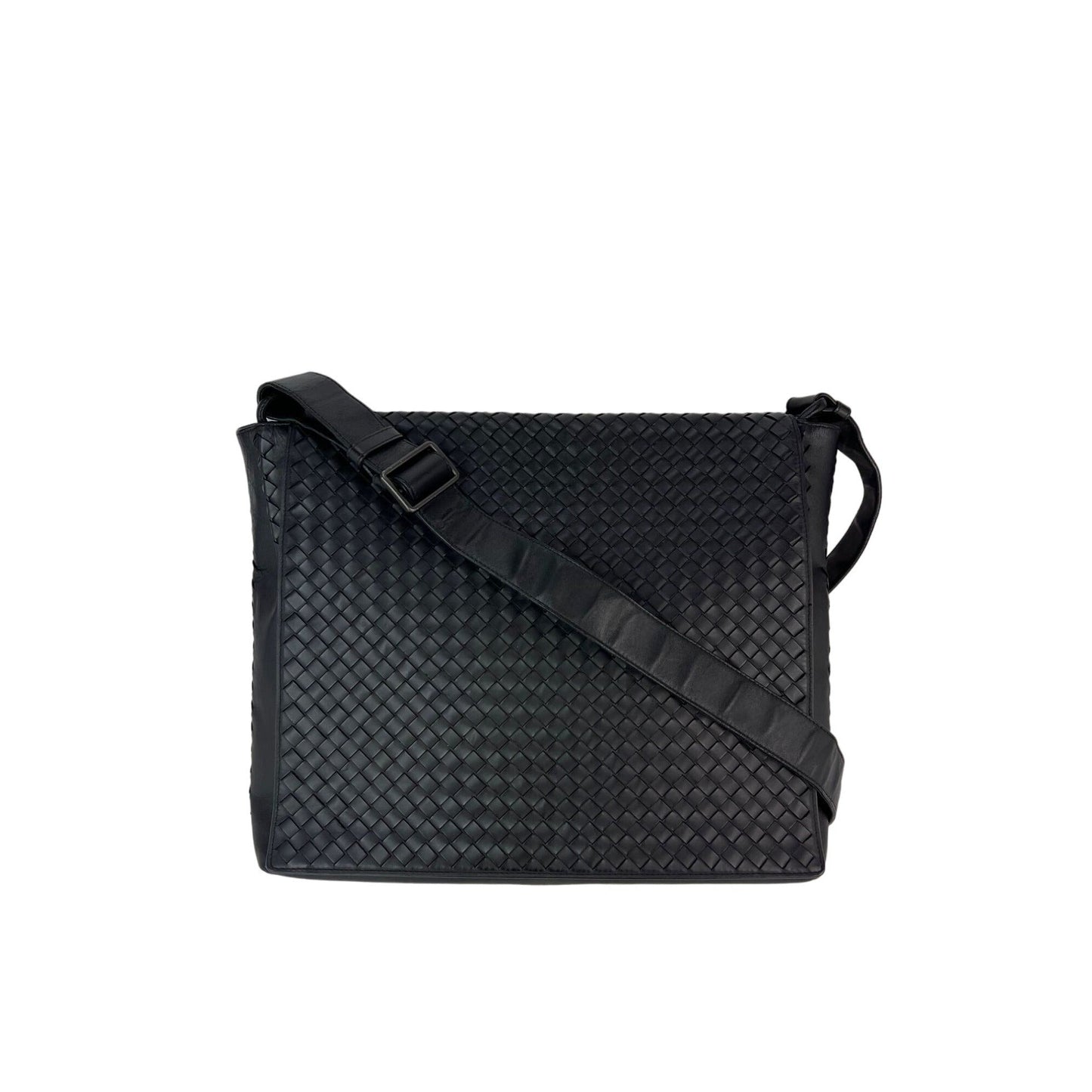 Bottega Veneta Intrecciato Black Leather Messenger Bag