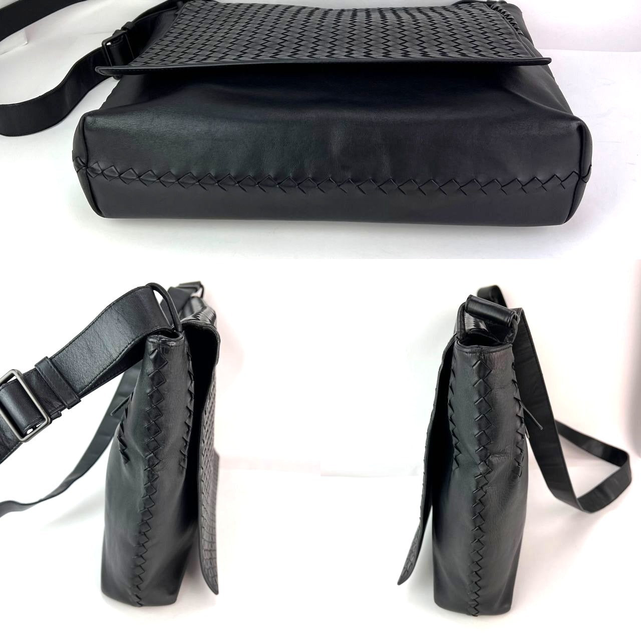 Bottega Veneta Intrecciato Black Leather Messenger Bag