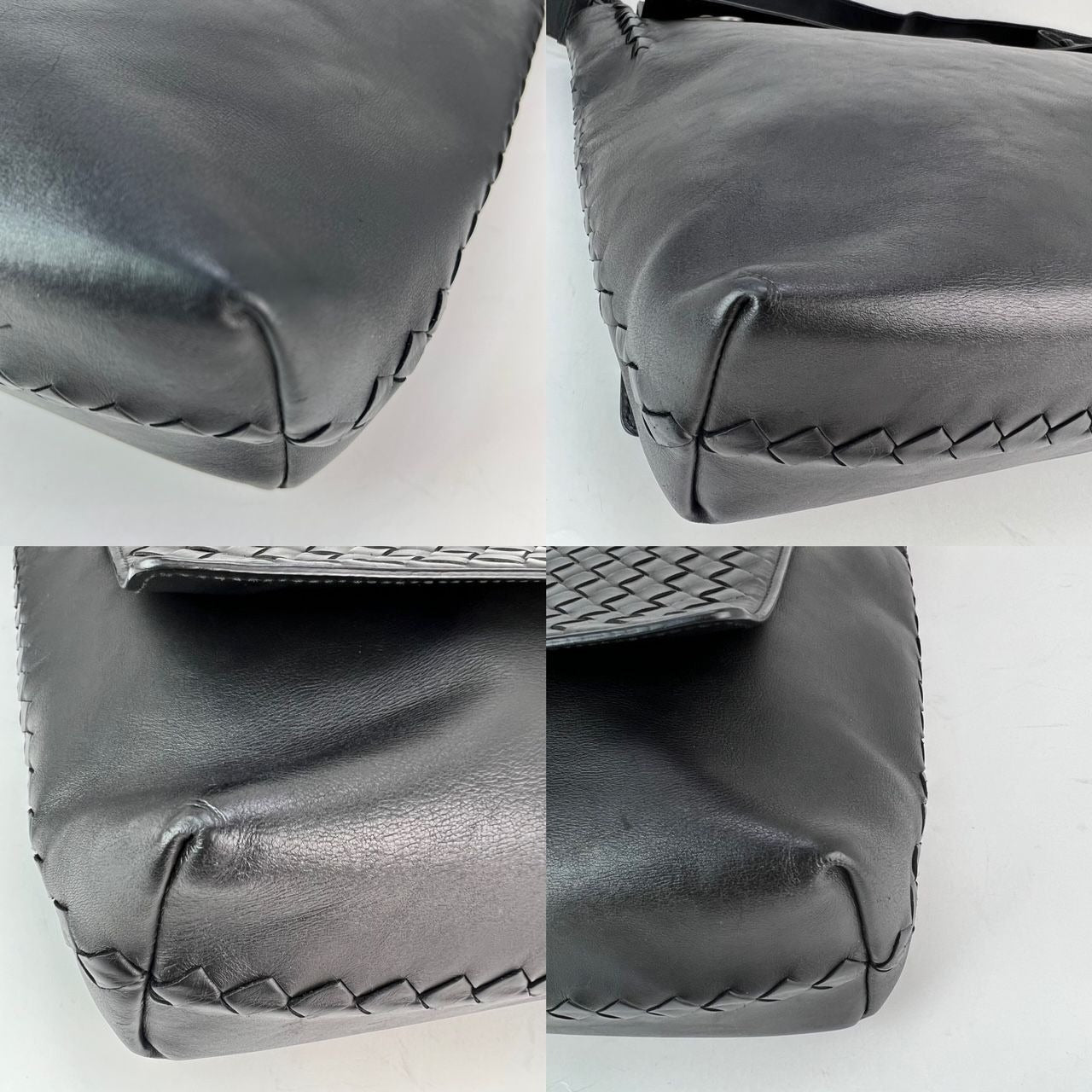 Bottega Veneta Intrecciato Black Leather Messenger Bag
