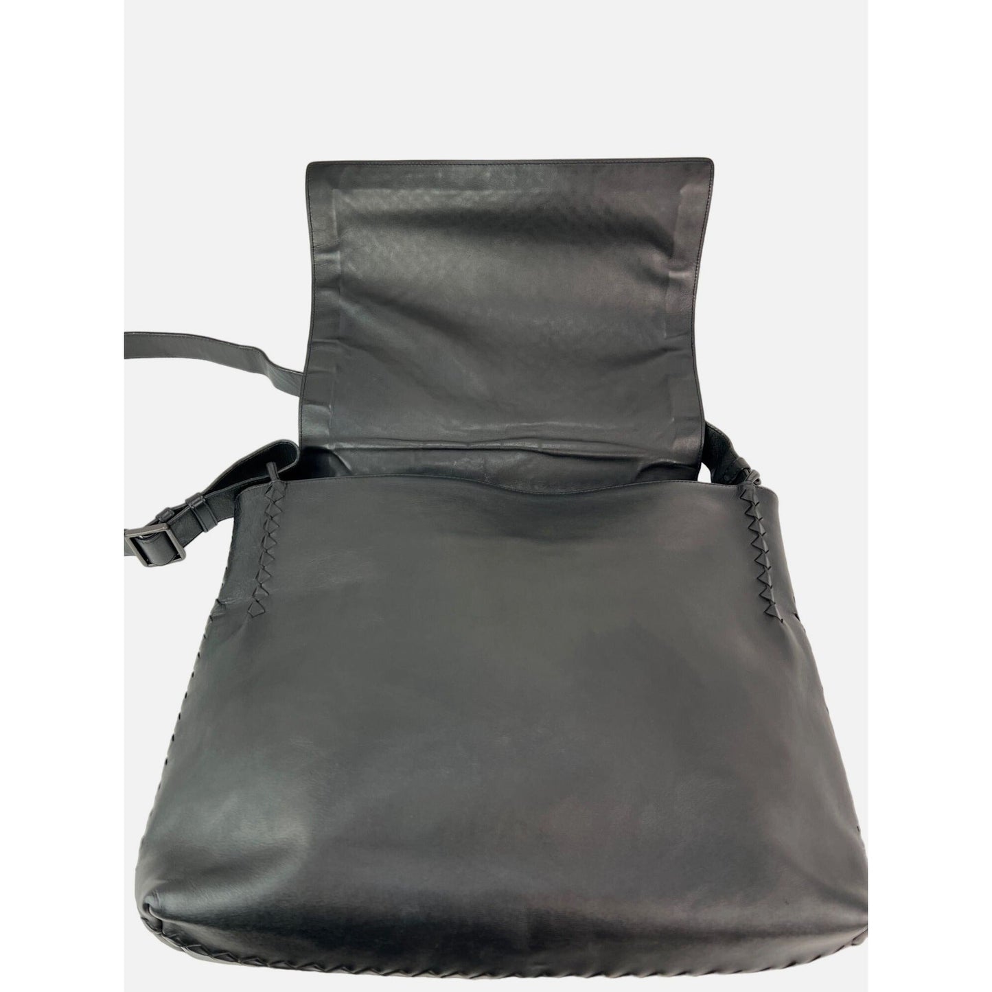 Bottega Veneta Intrecciato Black Leather Messenger Bag