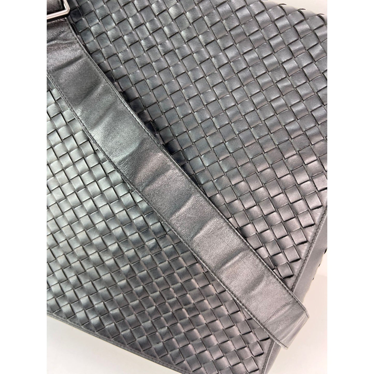 Bottega Veneta Intrecciato Black Leather Messenger Bag