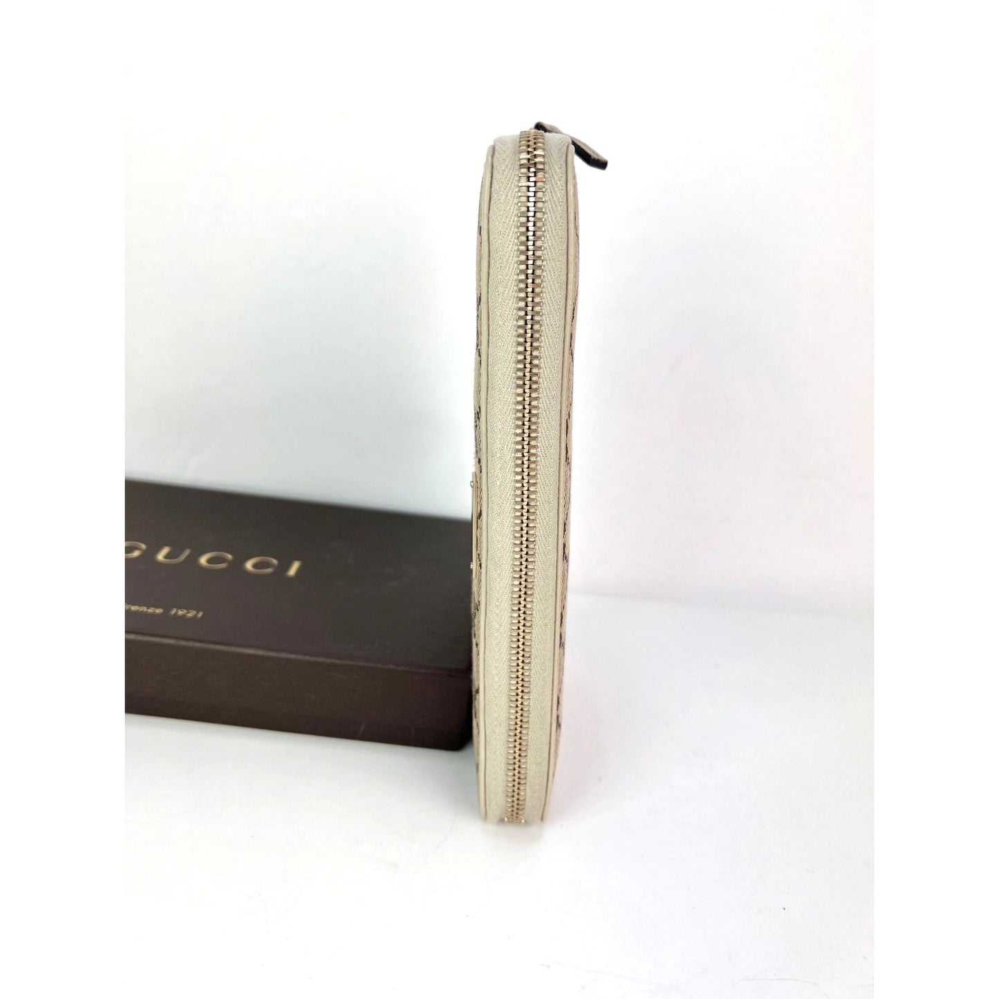 Gucci GG Logo Beige Zip Around Canvas Long Wallet