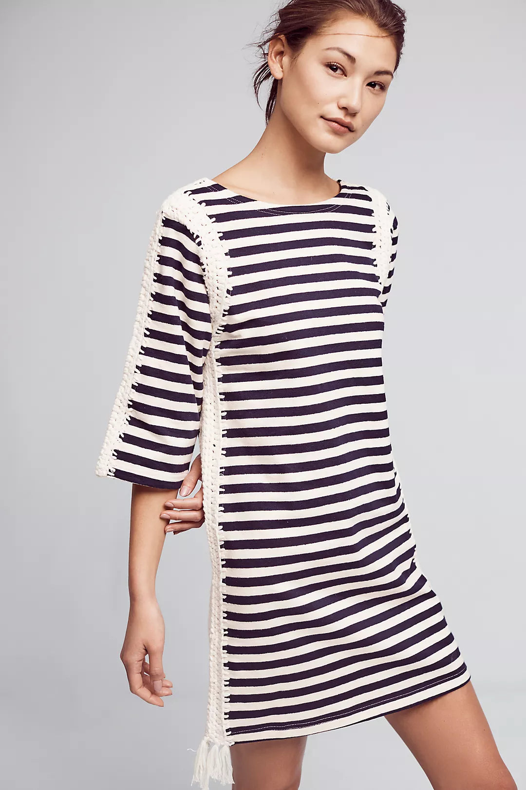PEPIN Anthropologie Dress White Navy Stripe Dress Size Medium