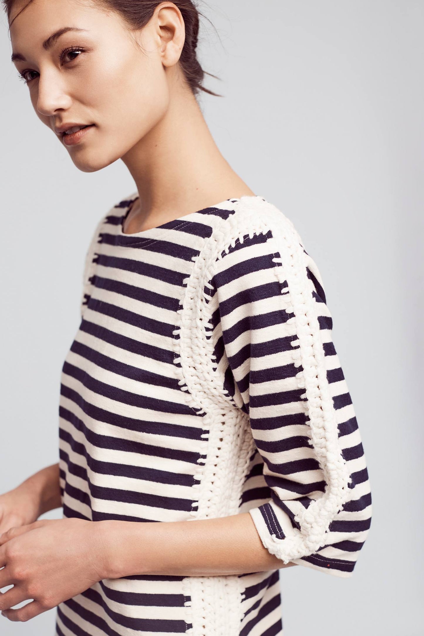 PEPIN Anthropologie Dress White Navy Stripe Dress Size Medium