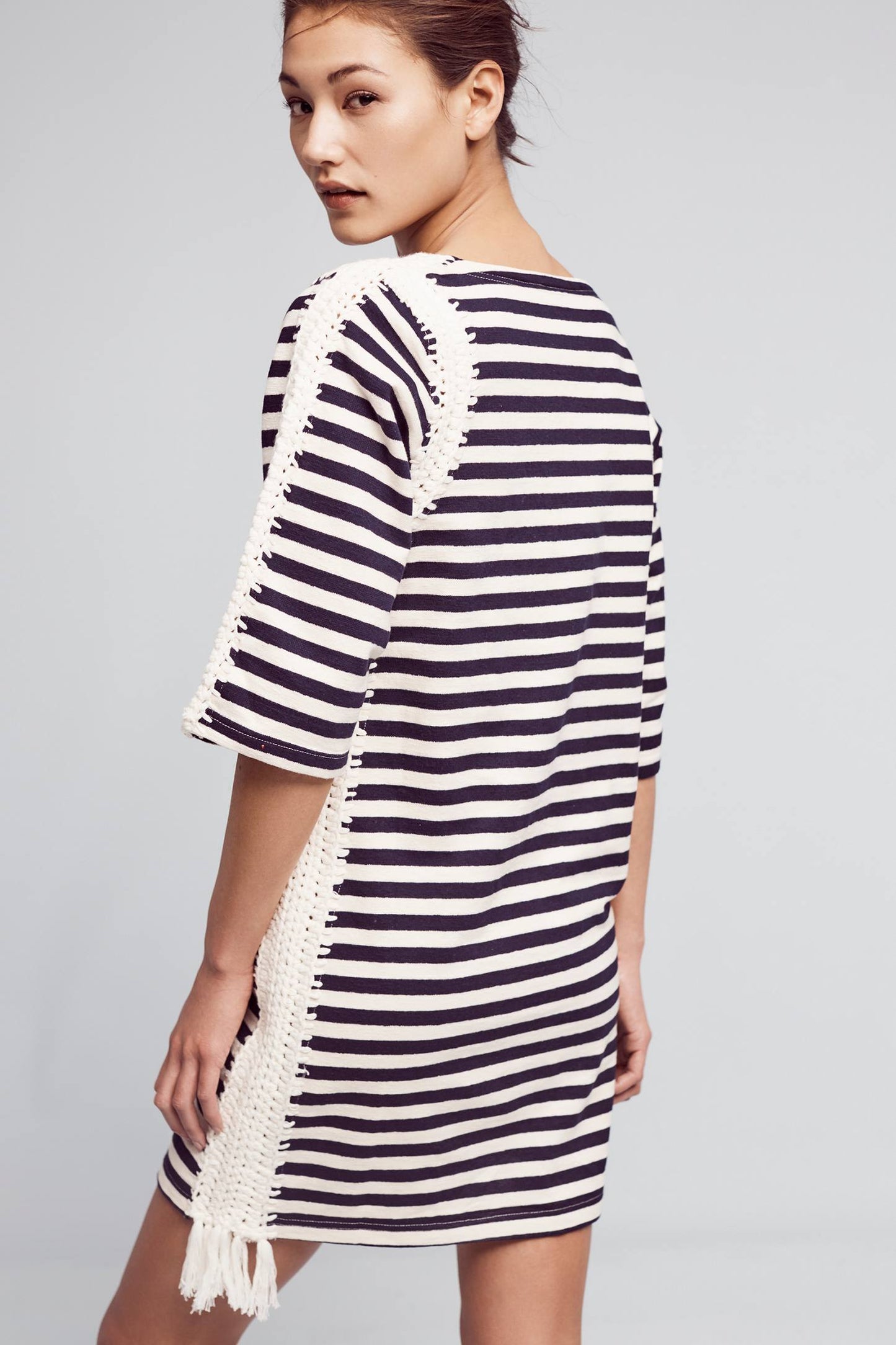 PEPIN Anthropologie Dress White Navy Stripe Dress Size Medium