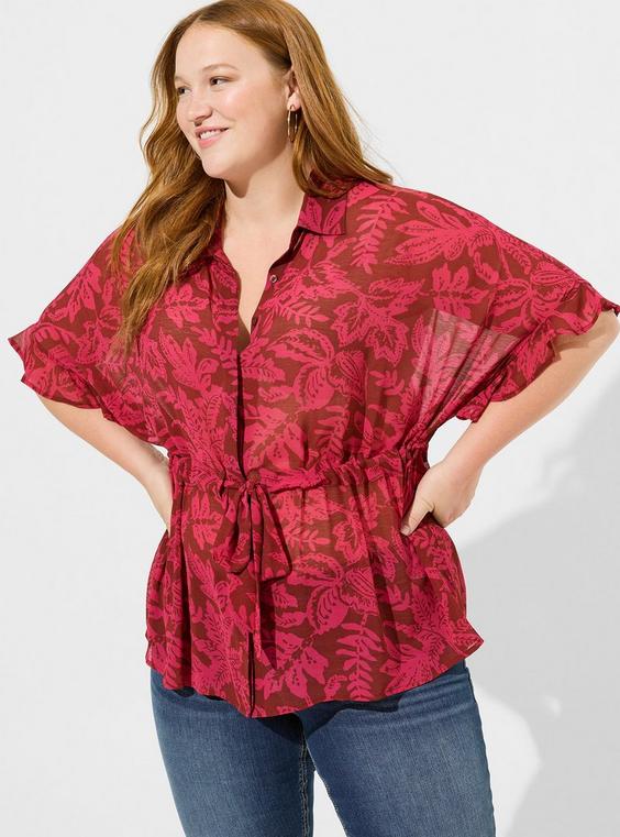 Torrid Chiffon Dolman Button Up Short Sleeve Blouse Size 4X