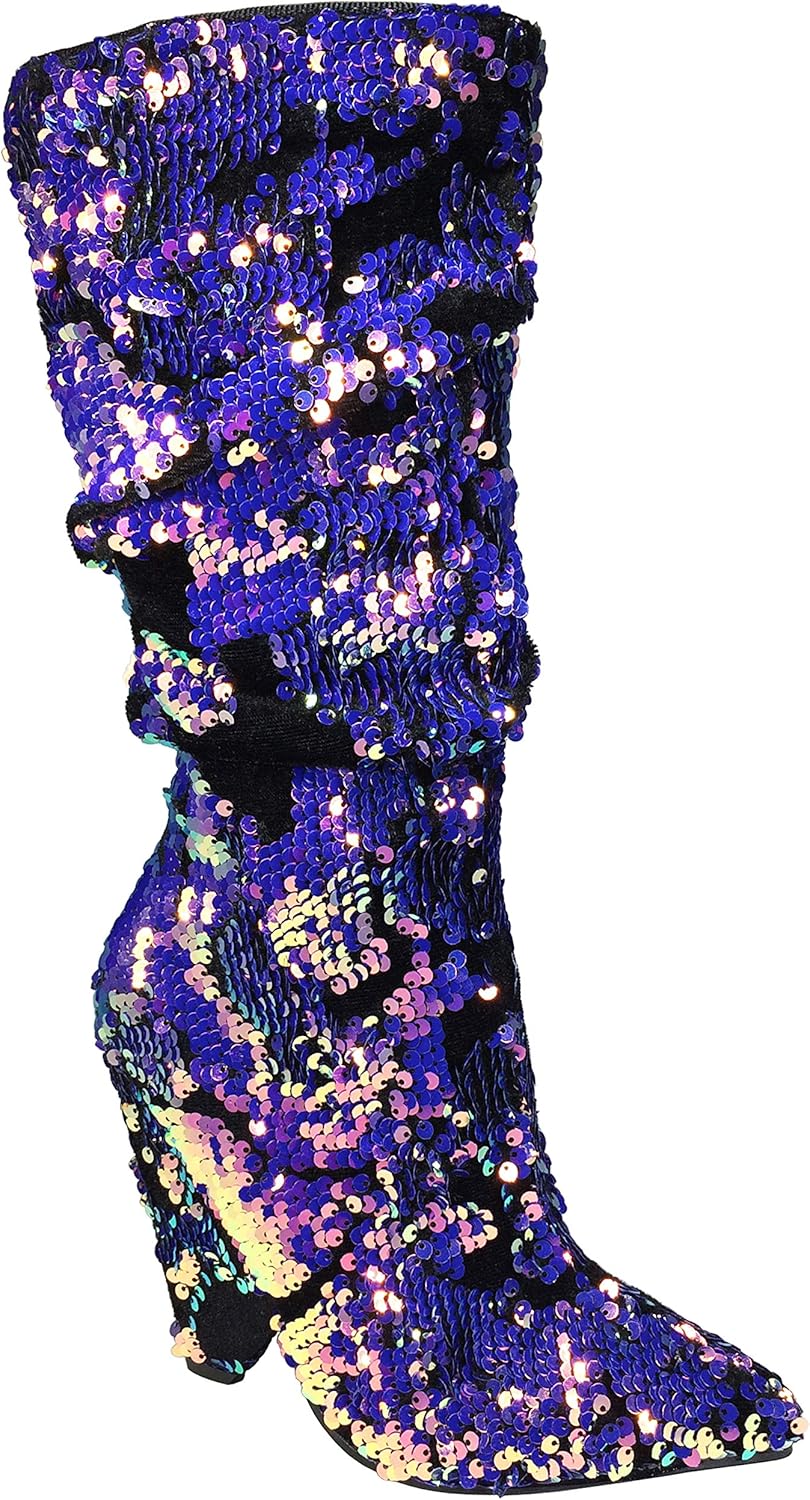 Bamboo Sequin Slouch Boots Size 10