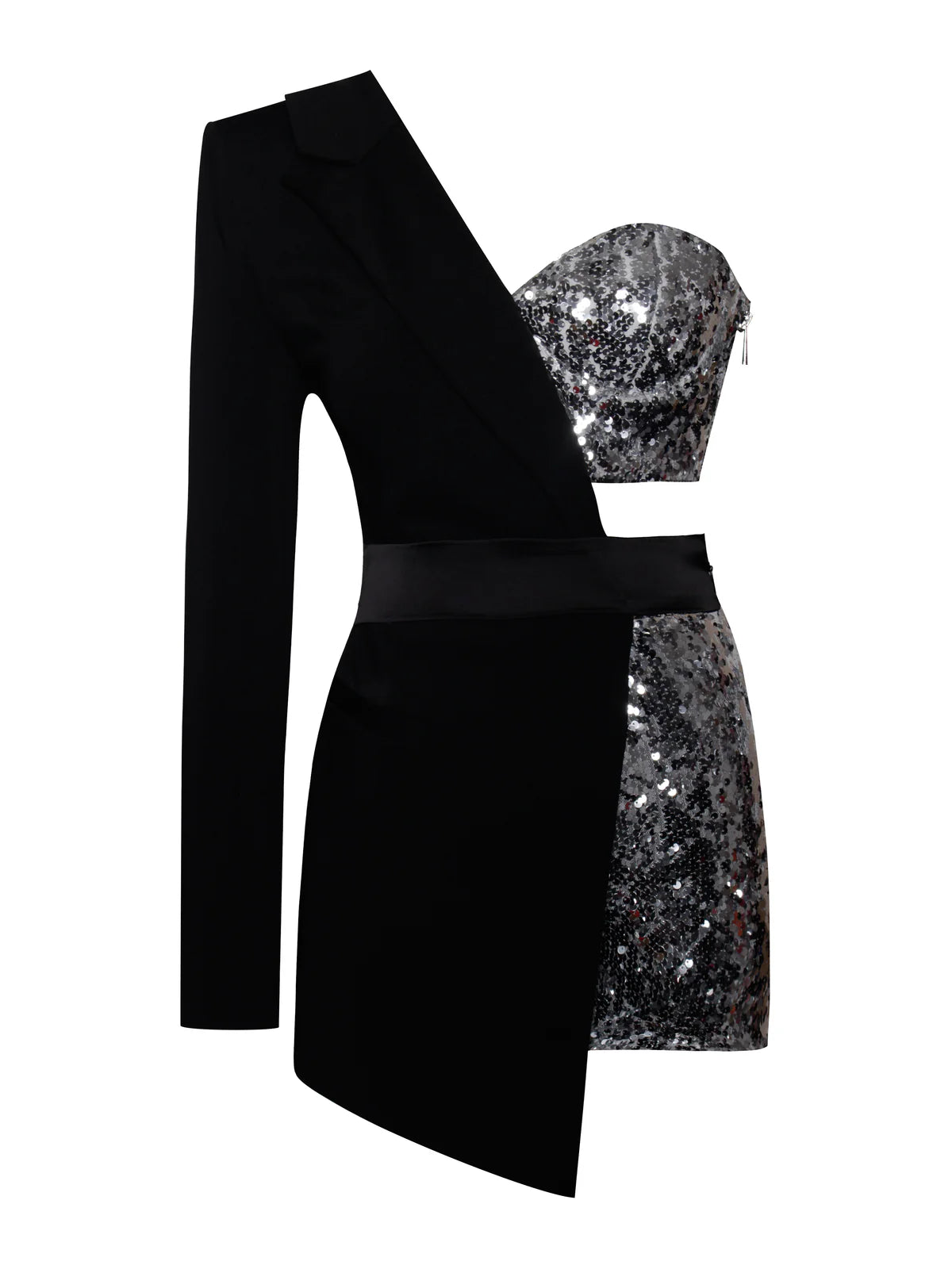Miss Circle Skylynn Sequin Black One Sleeve Blazer Romper Size Medium