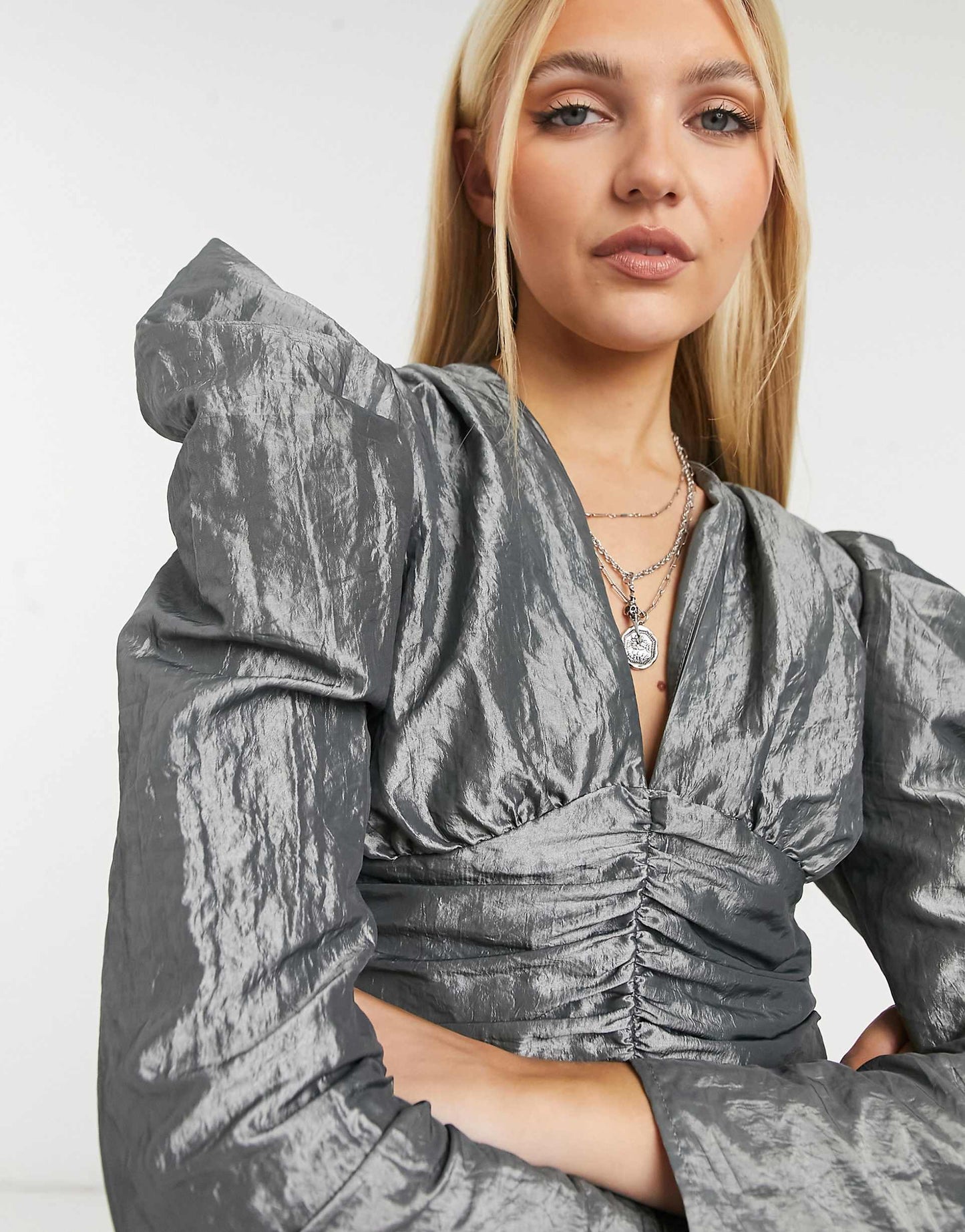 Topshop Grey Top Plunging Neckline Size 10