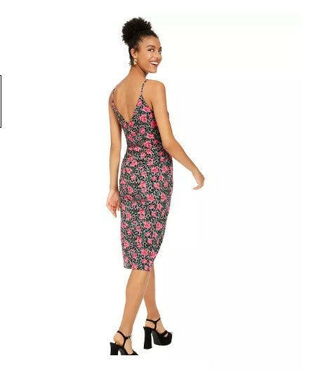 Betsy Johnson Midi Dress Leopard Cheetah Print with Roses Size 12