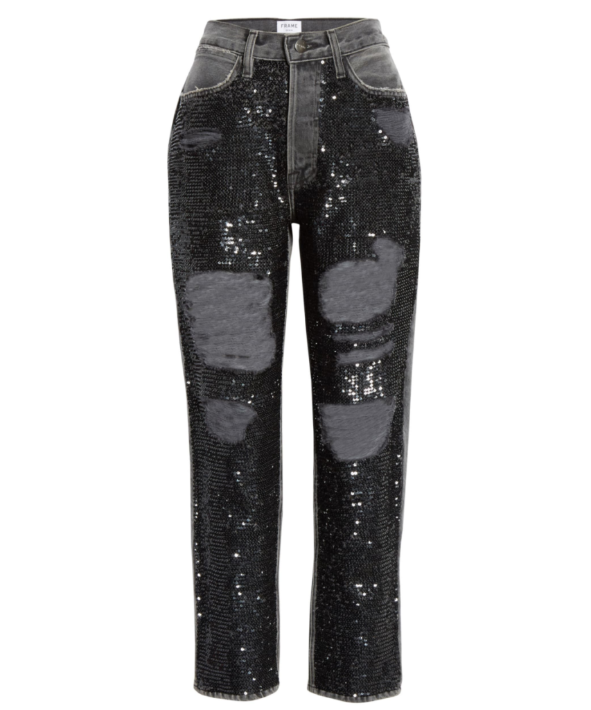 Frame High-rise Sequined Straight-leg Jeans In Basque Rips