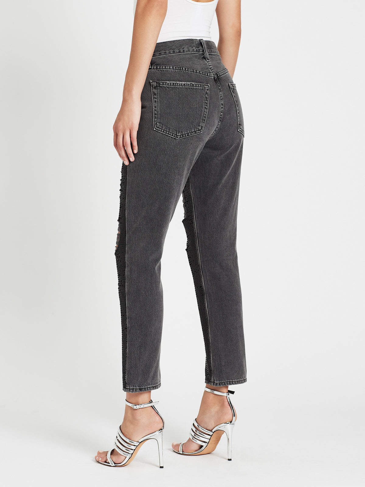 Frame High-rise Sequined Straight-leg Jeans In Basque Rips