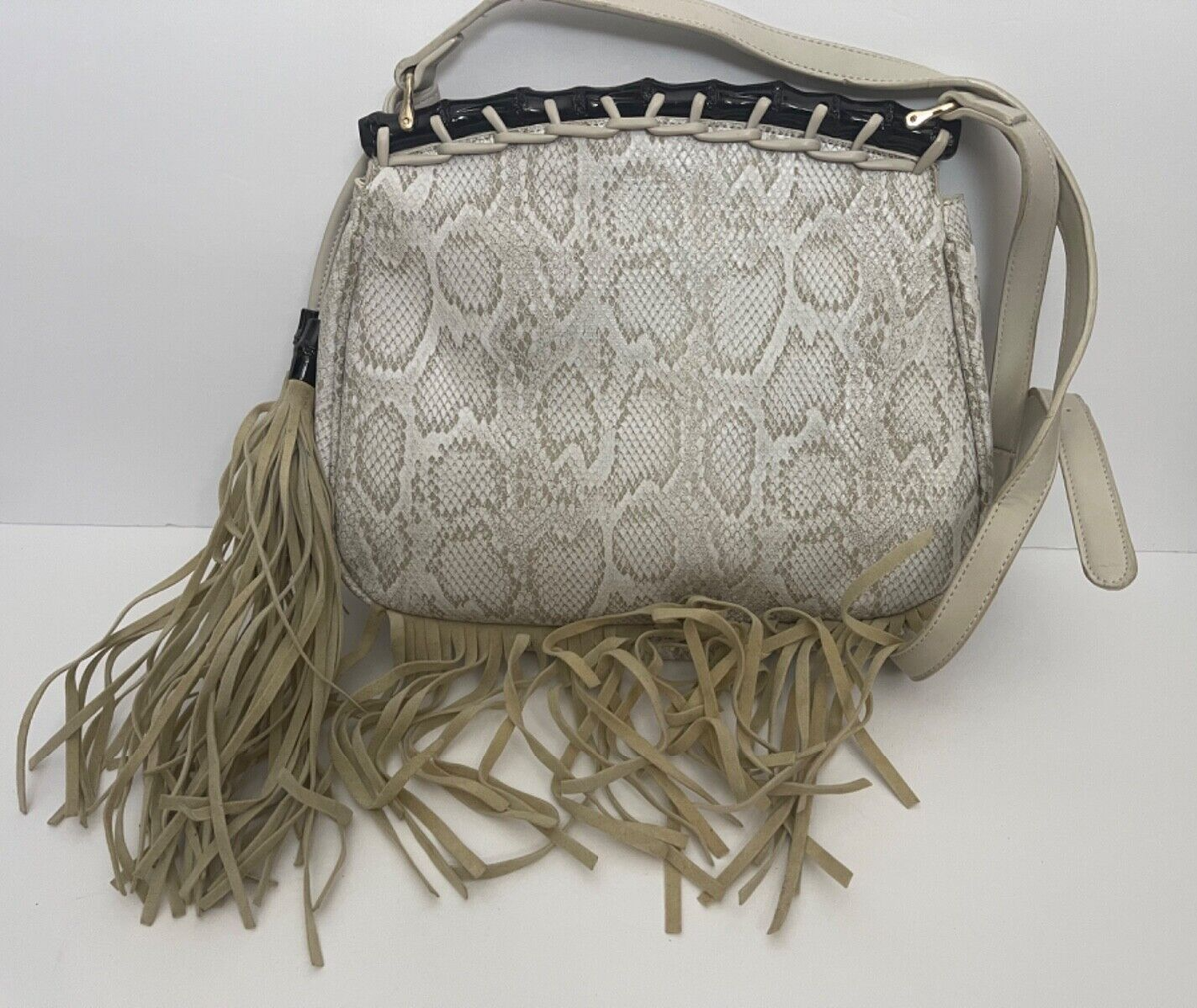 Galian New York Crossbody Bag Embossed Snake Skin Tassels Fringe Purse