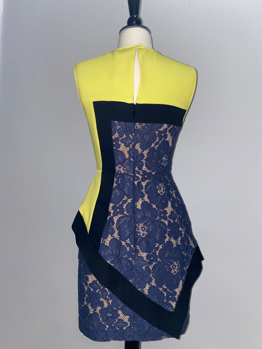 BCBGMaxAzria Colorblock Lace Peplum Dress Size 6