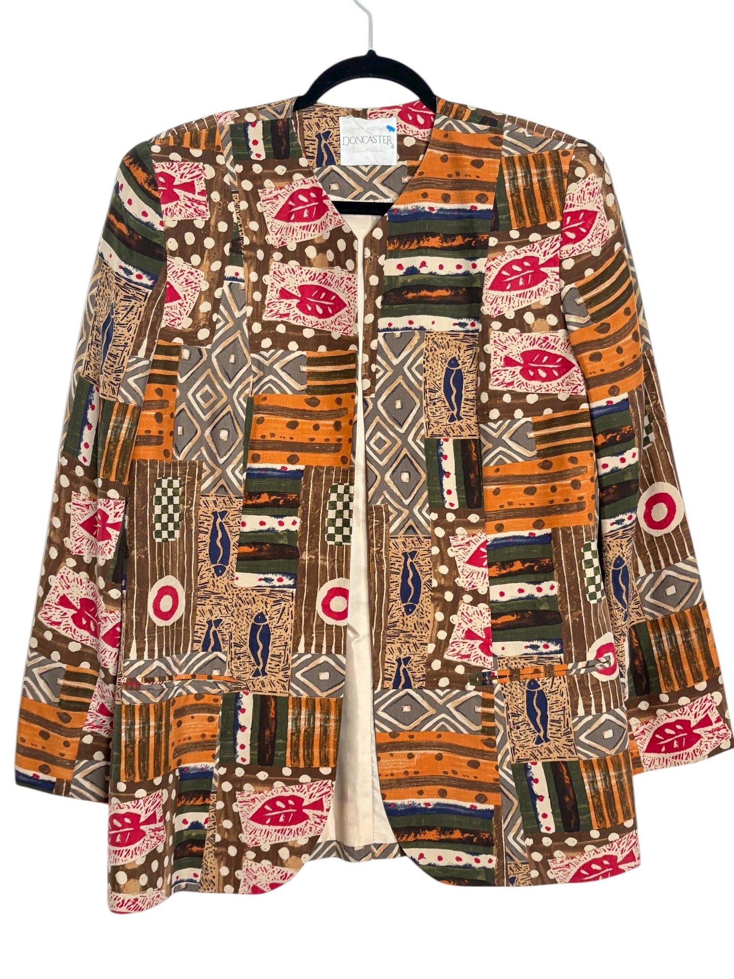 Doncaster Colorful Printed Open Front Jacket Size 12