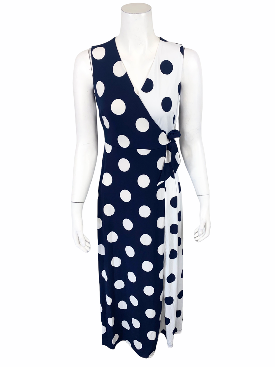 Susan Graver Navy White Polka Dot Wrap Dress Size 2X