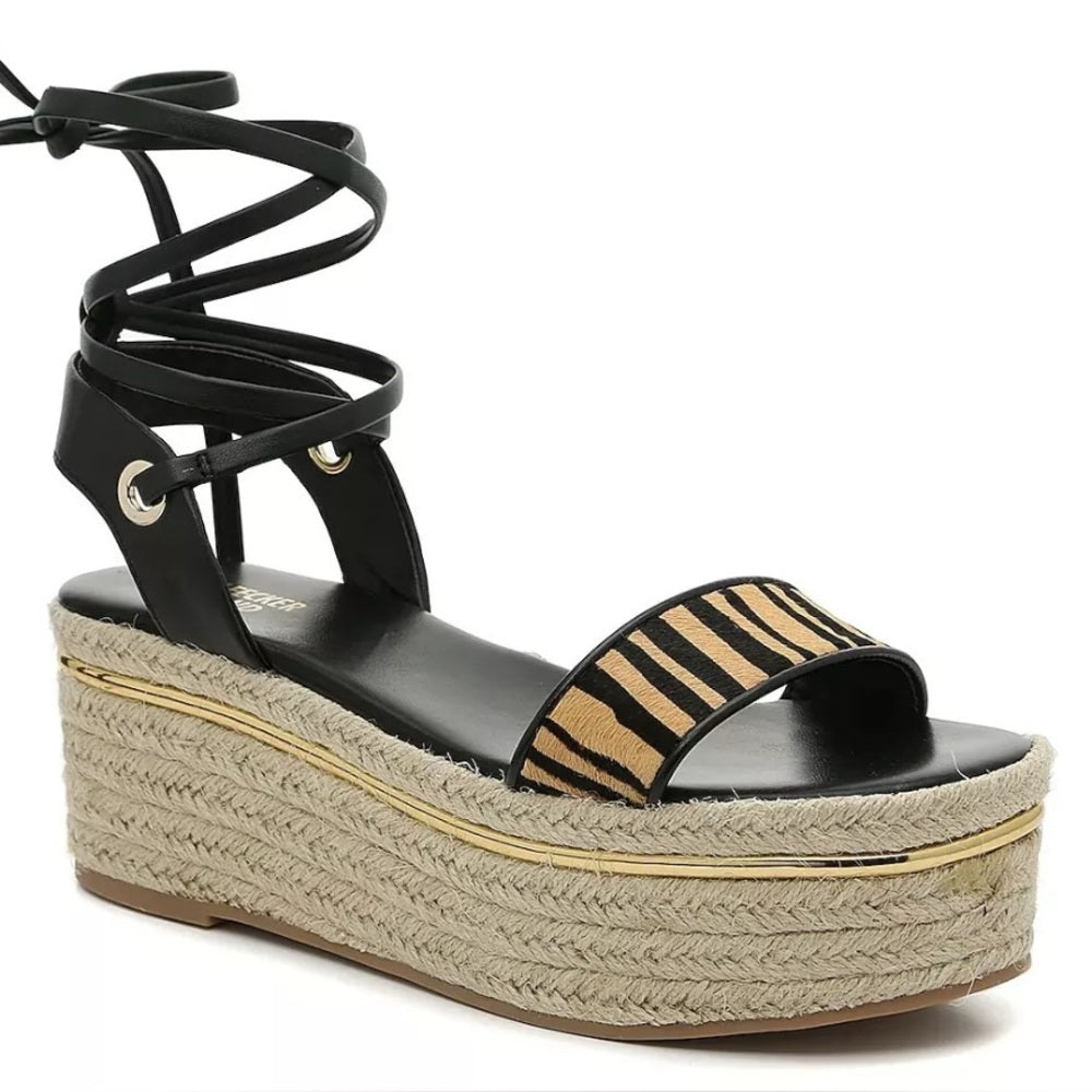 Bleecker & Bond Odette Animal Print Platform Espadrille Wedge Sandals Size 6
