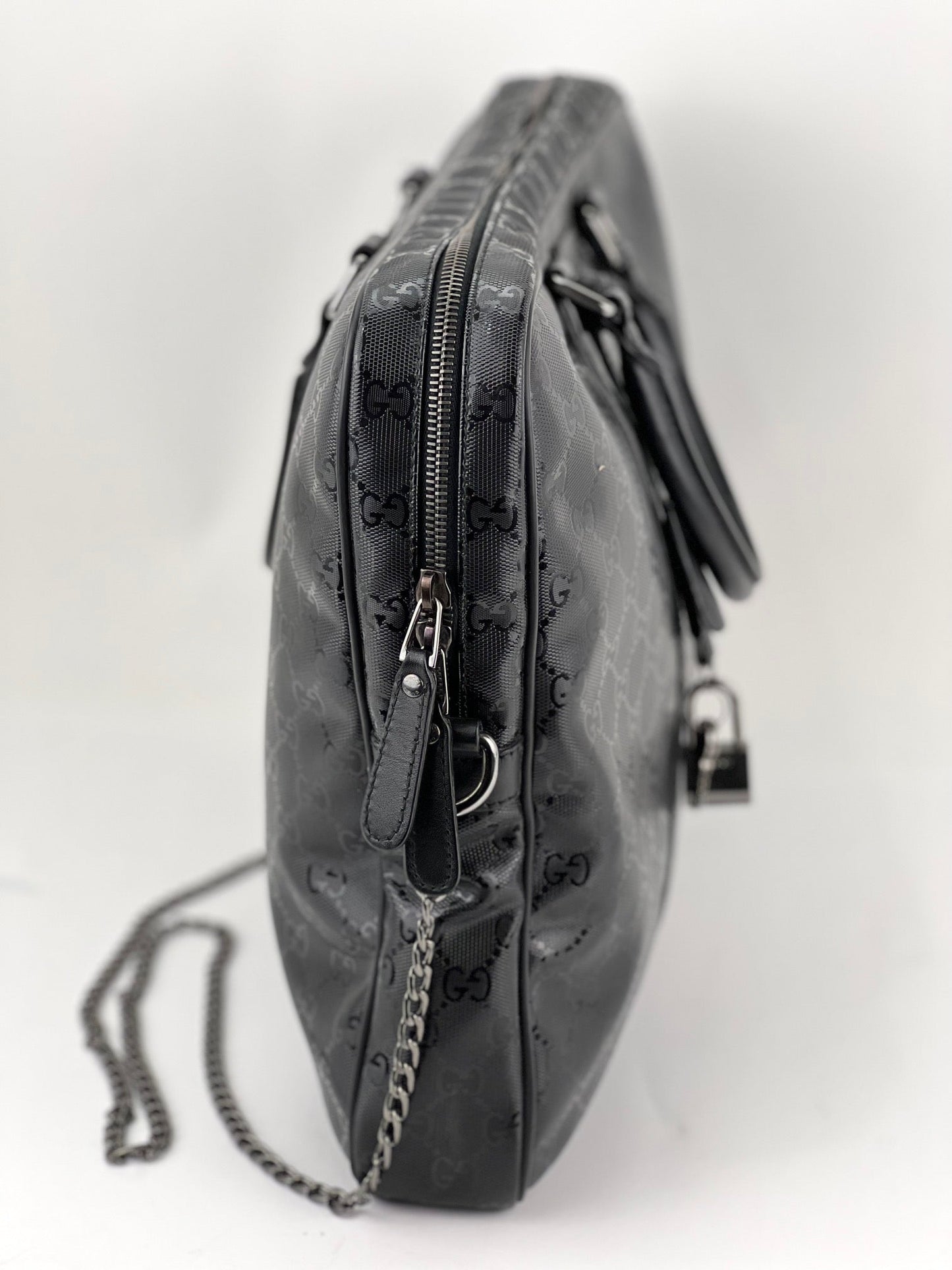 Gucci Briefcase GG Imprime Coated Canvas Black Monogram Business Bag Preowned