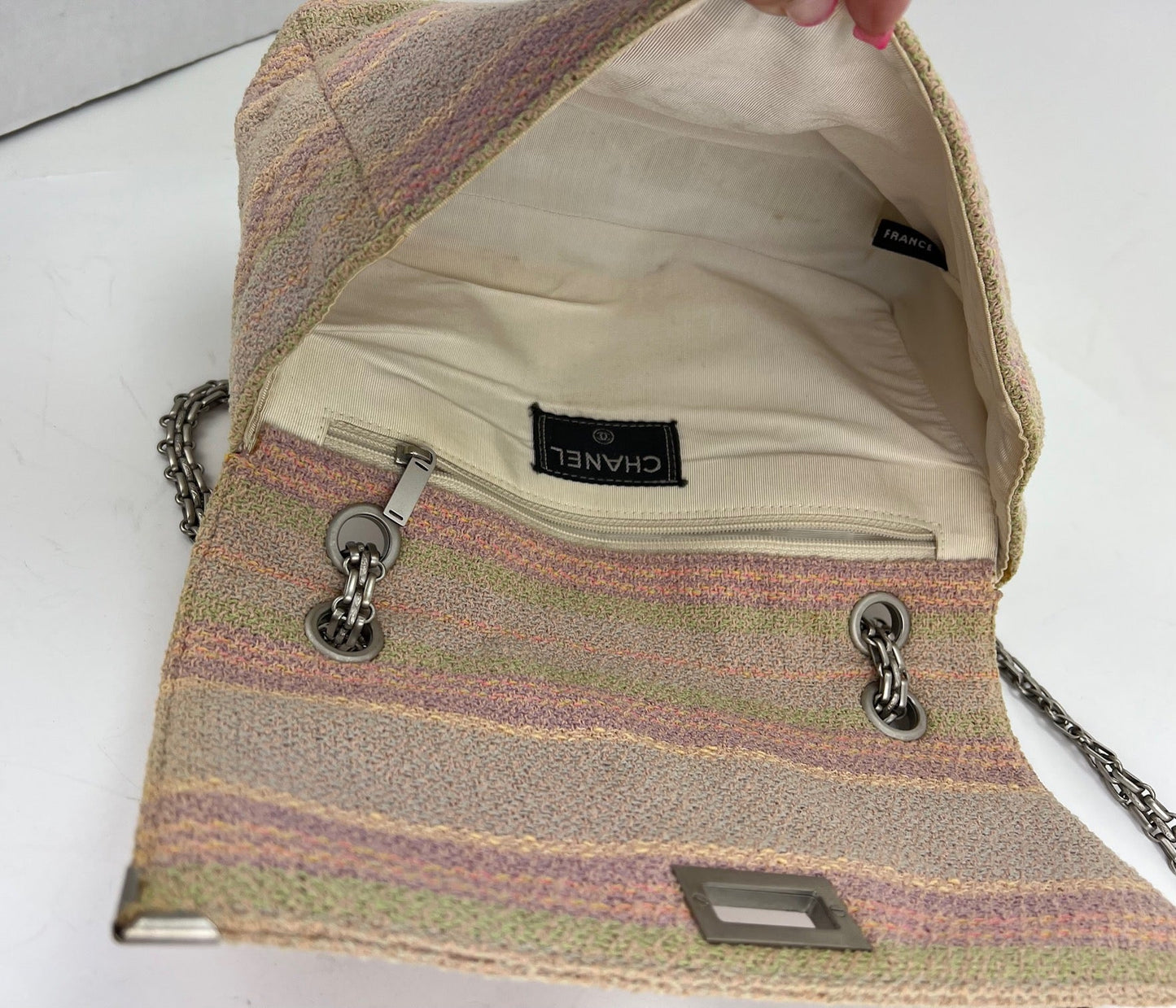 Chanel 2.55 Reissue 225 Single Flap Pink Multicolor Cotton Tweed Shoulder Bag