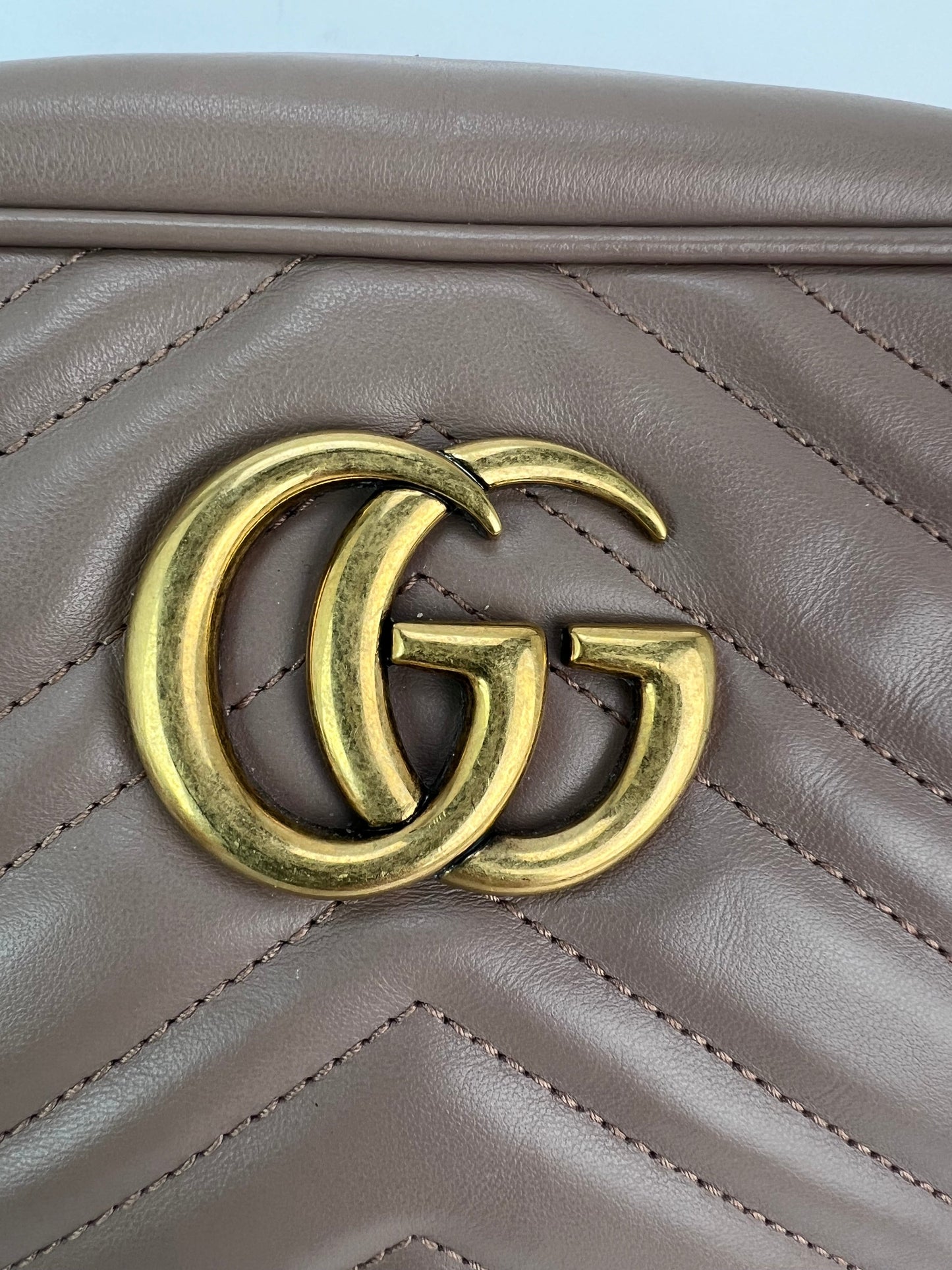 Gucci GG Marmont Small Chain Beige Matelasse Leather Crossbody Bag