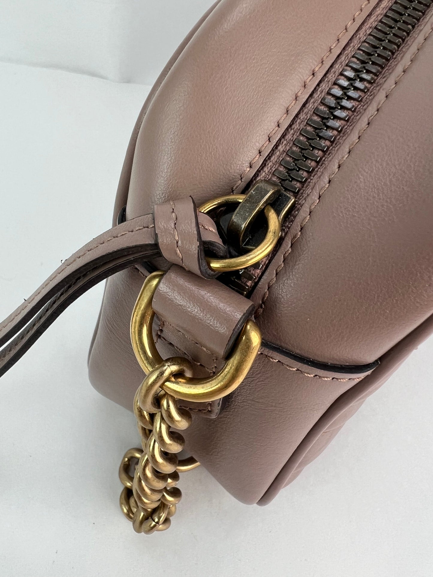 Gucci GG Marmont Small Chain Beige Matelasse Leather Crossbody Bag