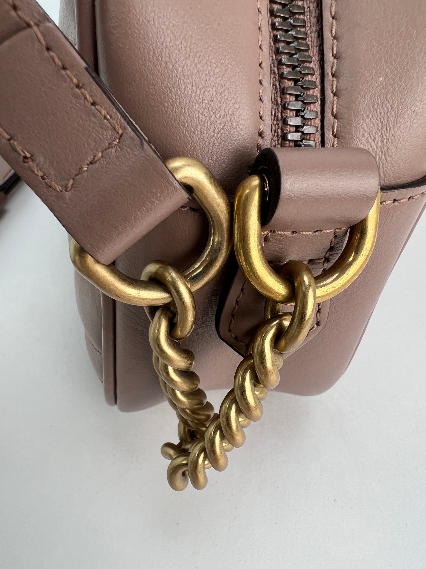 Gucci GG Marmont Small Chain Beige Matelasse Leather Crossbody Bag