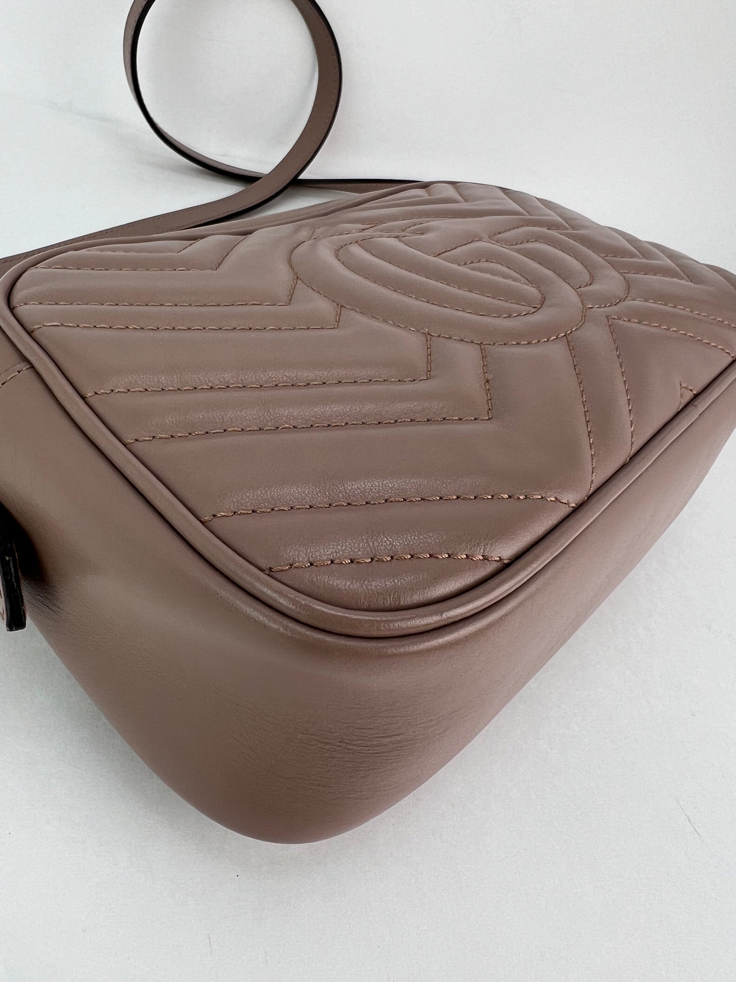 Gucci GG Marmont Small Chain Beige Matelasse Leather Crossbody Bag