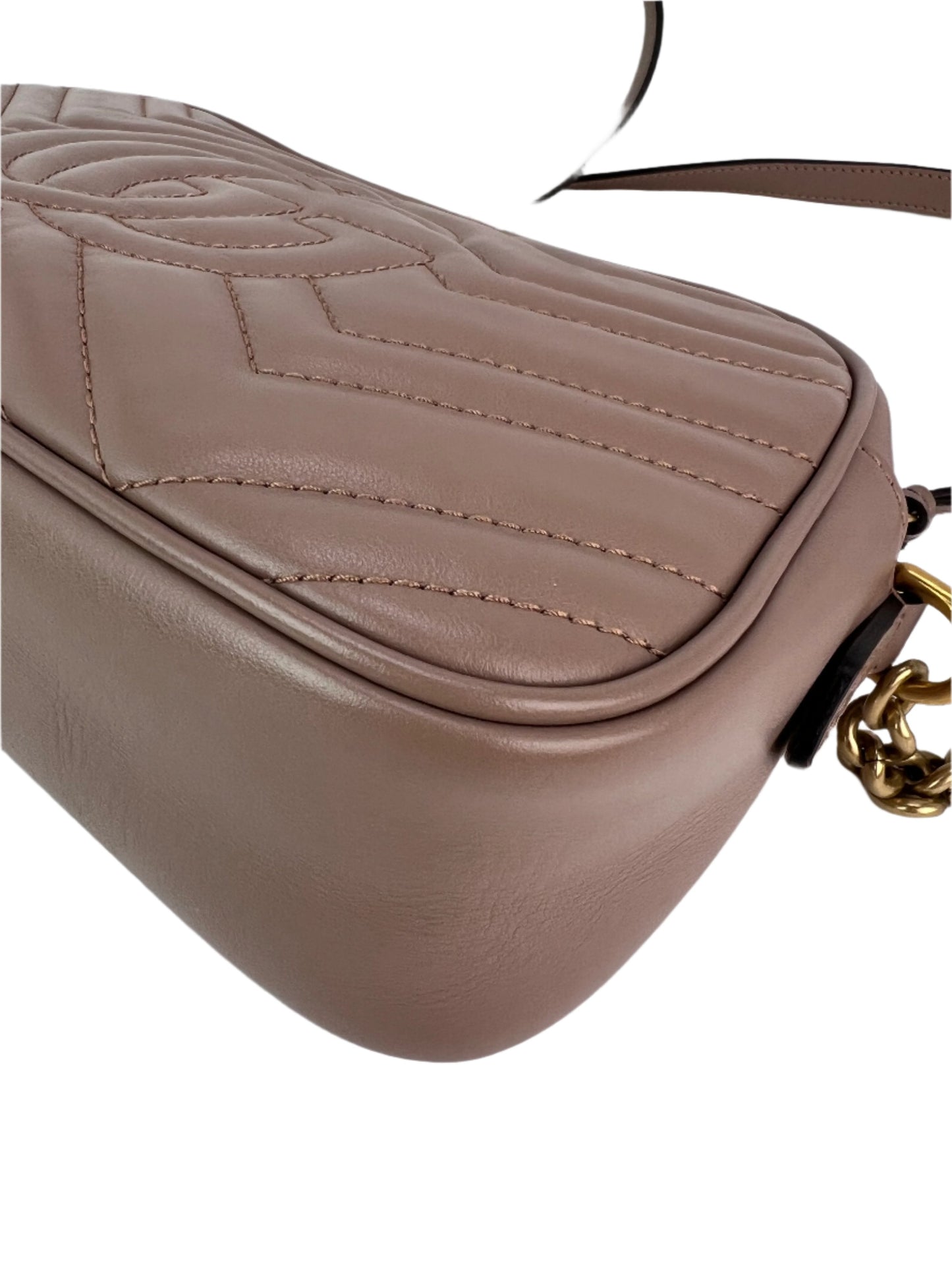 Gucci GG Marmont Small Chain Beige Matelasse Leather Crossbody Bag