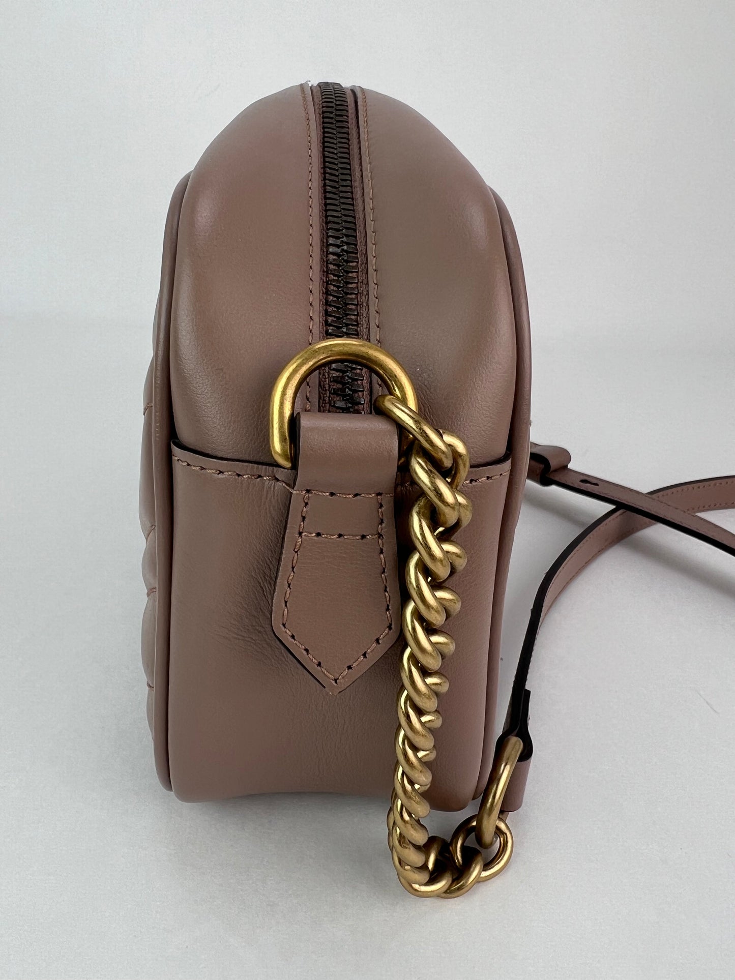 Gucci GG Marmont Small Chain Beige Matelasse Leather Crossbody Bag