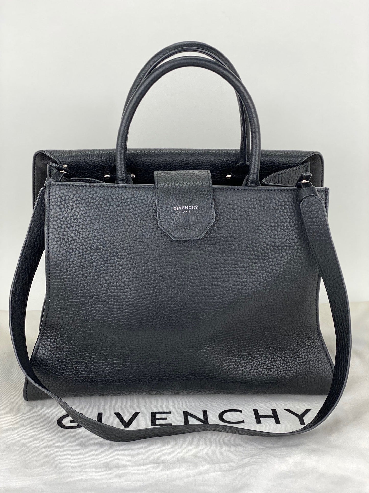 Givenchy Obsedia Medium Flap Black Pebbled Calfskin Satchel Hand Bag