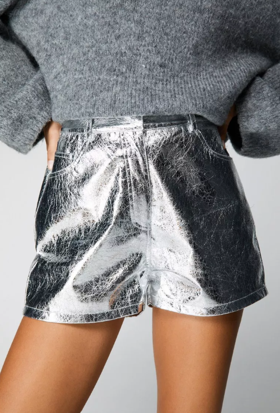 Nasty Gal Metallic Silver Shorts Size 12