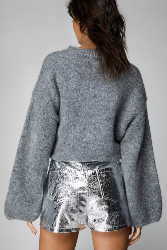 Nasty Gal Metallic Silver Shorts Size 12