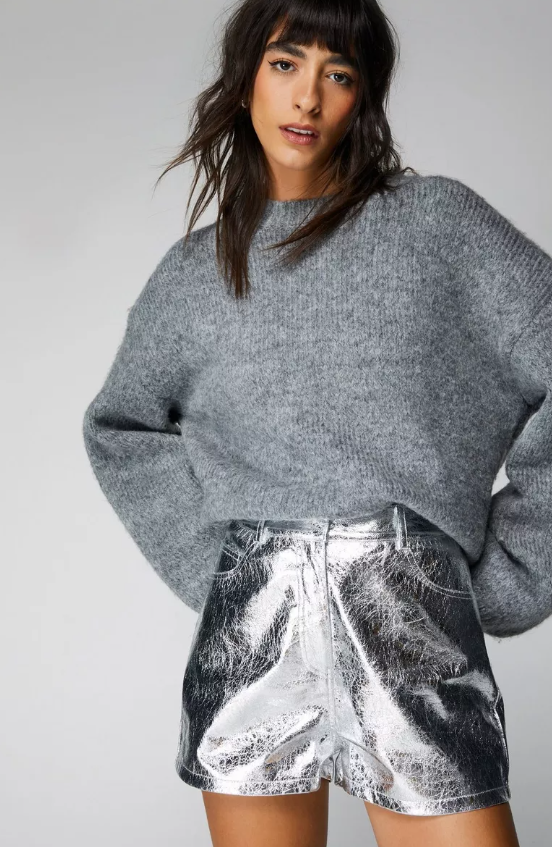 Nasty Gal Metallic Silver Shorts Size 12