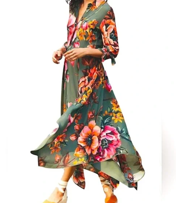 Soft Surroundings Provencia Dress Floral Handkerchief Hem Size Medium