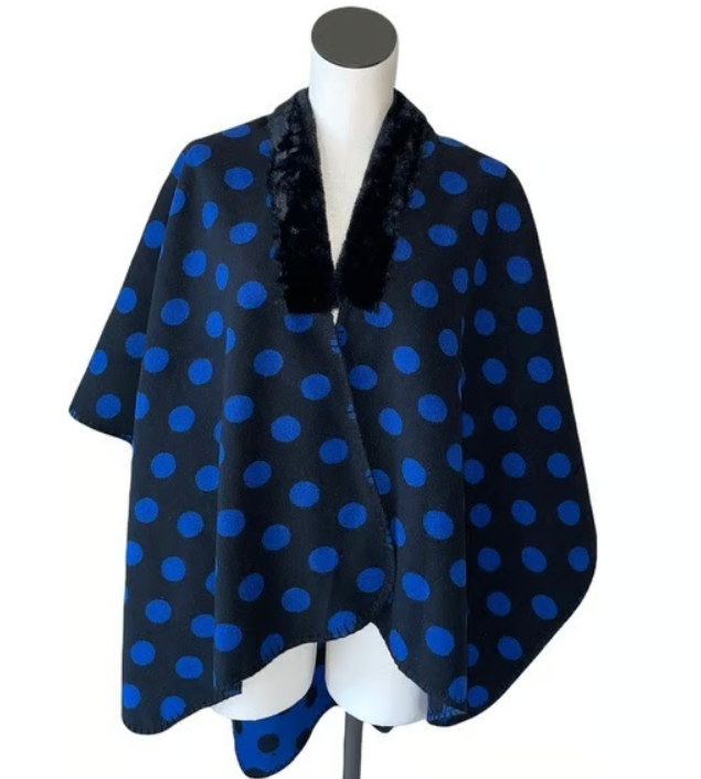 Loft Blue Black Polka Dot Poncho Size Medium
