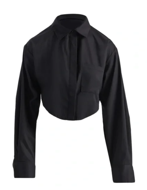 Naked Wardrobe Black Back In A Strap Long Sleeve Crop Shirt Size Large