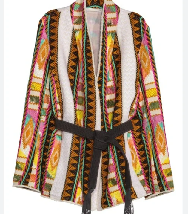 H&M Embroidered Aztec Ethnic Belted Jacket Kimono Size Medium
