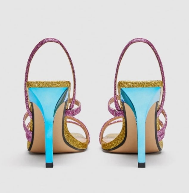 Zara Pink Gold Glittery Strappy Sandals Size 39