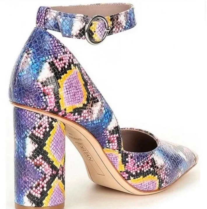 Deltan Jami Multi-Color Snake Print Ankle Strap Heels Size 6